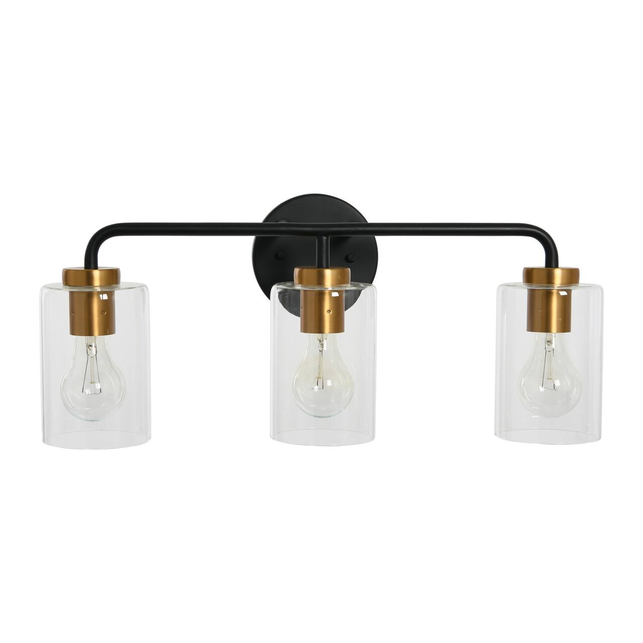 Hello Honey® Robert Stevenson Lighting Kendrick Matte Black & Brushed Gold Metal & Glass 3-Light Vanity Light